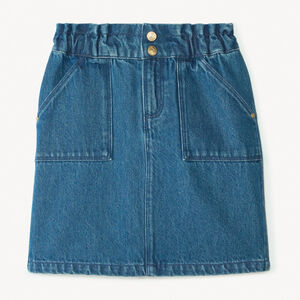 Korte jeansrok voor meisjes stone kleur elastische taille met drukknopen en ritssluiting 