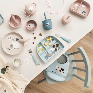 Assiette avec ventouse et compartiments Tiny Farm Bleu 