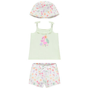 Ensemble 3 pièces motifs flamants roses avec bob pour bébé fille 