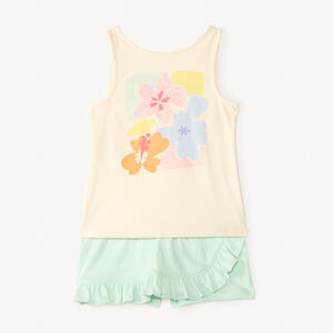 Ensemble 2 pièces débardeur + jupe-short print fleuri pour fille 