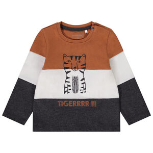 Lange mouwen T-shirt colour block effect fantasieprint voor baby jongen 