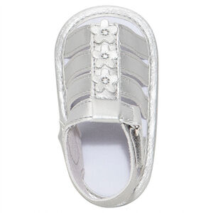 Nu-pieds argentés à scratchs et fleurs 