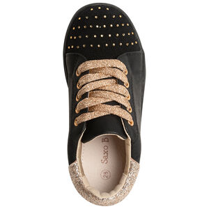 Lage meisjessneakers uit twee stoffen met gouden details 