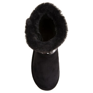 Halfhoge laarsjes met effect van imitatie-suèdeleder, met boodschap van magische lovertjes van maat 28 tot 35 