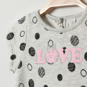 Robe manches courtes en maille chinée avec chats en sherpa 