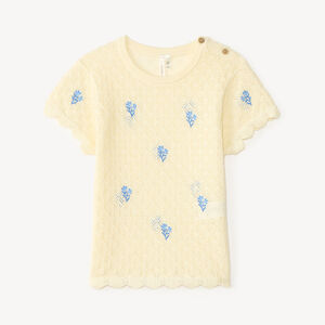 T-shirt met korte mouwen van breiwerk met bloemenborduursels voor babymeisjes 