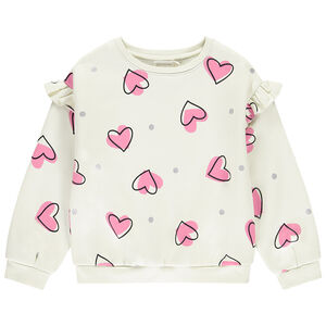 Sweatshirt semi-oversize met hartprint en ruches voor meisjes 