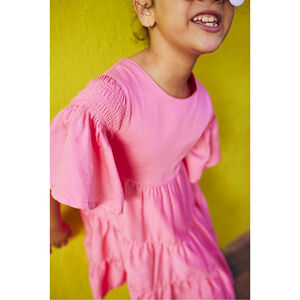 Effen jurk met korte ruches mouwen voor meisjes 