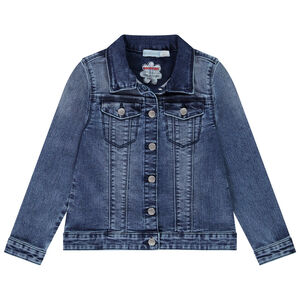 Veste en jean avec broderies fleurs dans le dos pour fille 