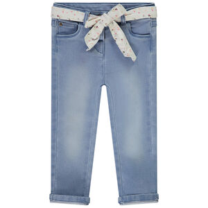 Rechtdoorlopende jeans met een gedrukte strikceintuur voor babymeisjes 