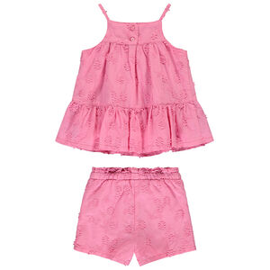 Set van mouwloos shirtje en short in roze met Engels borduursel voor meisjes 