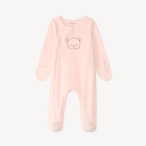 Zacht velours slaapkleed met lange mouwen en een geborduurde teddybeer voor meisjesbaby's 