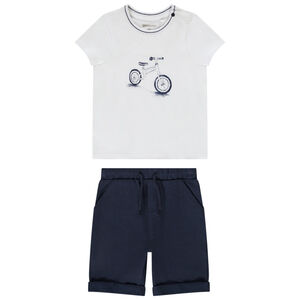 Set van 2 delen t-shirt met fietsprint + honingraat bermuda voor babyjongen 