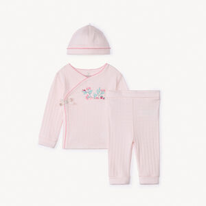 Ensemble 3 pièces évolutif en pointelle pour bébé fille 