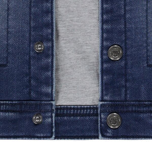 Jas worker in twee materialen met afneembare kap voor baby jongen 