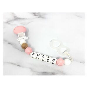 Attache sucette personnalisable - Bois et Rose 