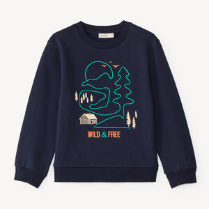 Sweat molleton garçon imprimé et broderie forêt 