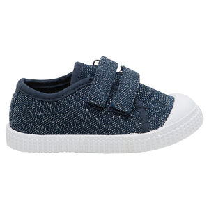 Lage blauwe sneakers van stof met glanzende draadjes van 24 tot 29 