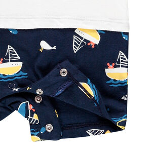 Korte jumpsuit in gaas met 2-in-1 effect voor baby jongen 