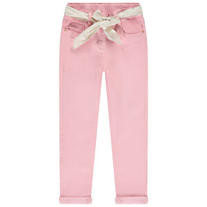 Jean slim uni avec ceinture foulard à nouer pour fille  