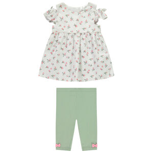 Ensemble tuniek korte mouwen met perzikprint + legging voor baby meisje 