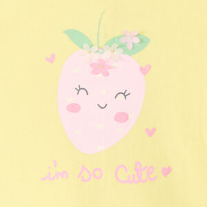 T-shirt manches courtes volantées print fraise avec fleurs en relief pour bébé fille 