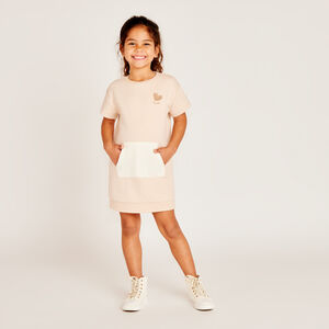 Robe manches courtes effet cloqué et brodée pour fille 