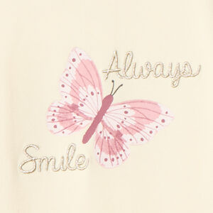 Ondertrui met colletje en roze vlinderprint met cording voor meisjes 