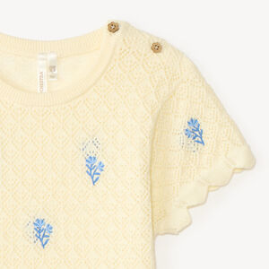 T-shirt met korte mouwen van breiwerk met bloemenborduursels voor babymeisjes 
