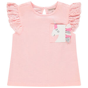 T-shirt à manches courtes volantées et poche imprimée 