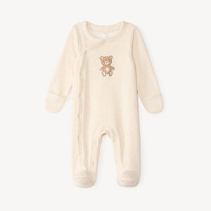Dors-bien en velours pour nouveau-né doublé en sherpa avec patch en bouclette ourson. 