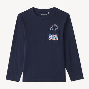 Langarm T-shirt met opgestikte zak en fantasiedruk voor jongens 