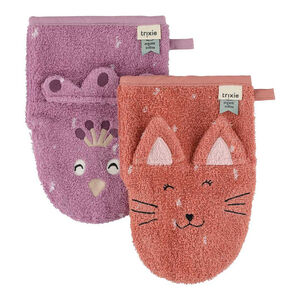 Set van 2 washandjes Mrs Cat en Mrs Peacock 
