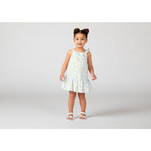 Jurk met gerimpelde bretellen en margrietjesprint voor babymeisje 