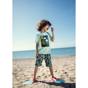 T-shirt met korte mouwen blauw met junglepatroon 