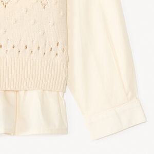 Pull 2 in 1 blouse met mouwloze trui voor meisjes beige effen 