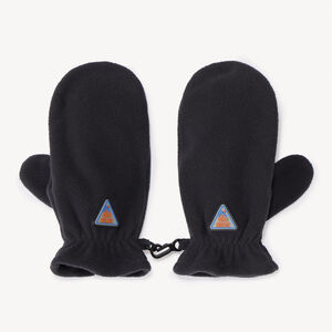 wanten in microfleece effen voor jongens donkergrijs met rubber badge 