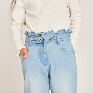 Jeans paperbag met knoopceintuur voor meisjes 