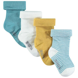 Set van 4 paren van bijpassende geribbelde sokken blauw/oker 