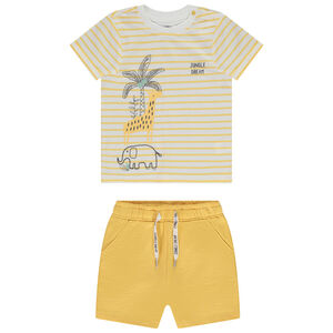 Set T-shirt met fantasie strepen + effen short voor baby jongen 