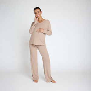 Set pyjama zwangerschap in effen geribbelde stof 