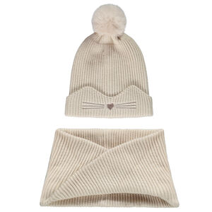 Gebreid muts met kattenoren en snood voor meisjes 