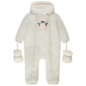 Combi-pilote print pingouin pour bébé fille avec finitions différentes selon l'âge 
