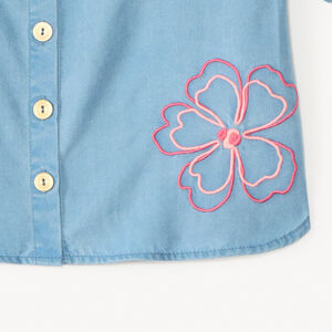 Chemise manches courtes épaules smockées fleurs en cording fille 