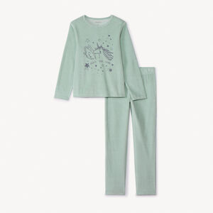 Set pyjama en velours printé uni pour fille 
