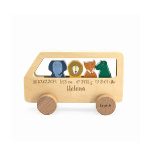 Beukenhouten dierenbus met 4 stevige dierenfiguren van Trixie voor baby’s vanaf 18 maanden 
