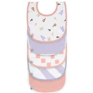 Set van 5 waterdichte slabbetjes Happy Fruits Peach/Pastel Lilac 