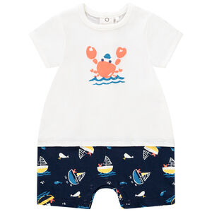 Korte jumpsuit in gaas met 2-in-1 effect voor baby jongen 