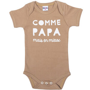 Body manches courtes - 'Comme papa mais en mieux' - Caramel -12m 