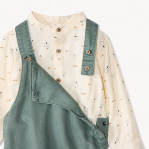 Lang tweedelig set met lange salopette en bedrukte hemd voor babyjongen 